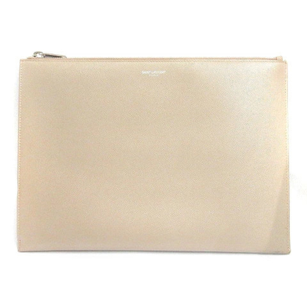 Saint Laurent Paris Zip Tablet Sleeve Clutch Bag Shoulder Leather Beige